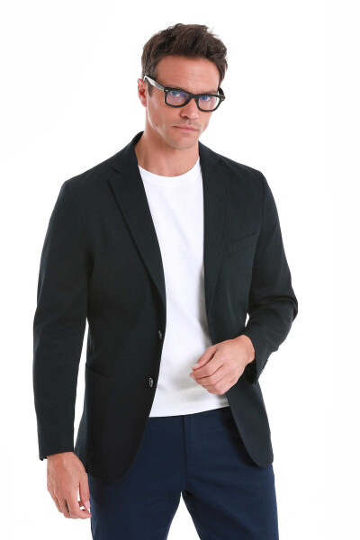 Lacivert Comfort Fit Mono Yaka Klasik Ceket - 5