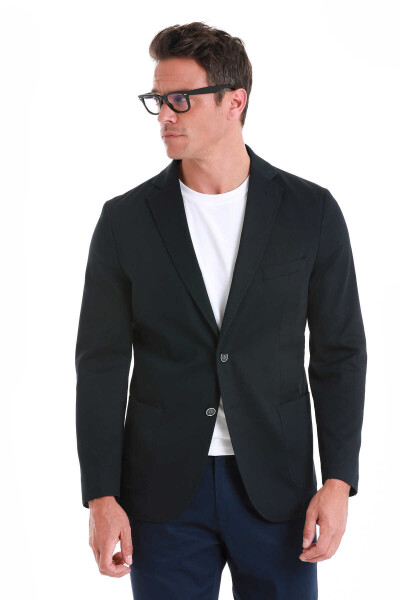 Lacivert Comfort Fit Mono Yaka Klasik Ceket - 6