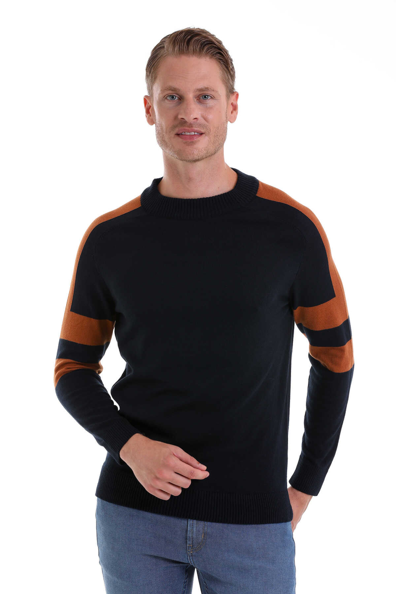 Lacivert Comfort Fit Pamuklu Yarım Balıkçı Yaka Casual Triko Kazak - HTML