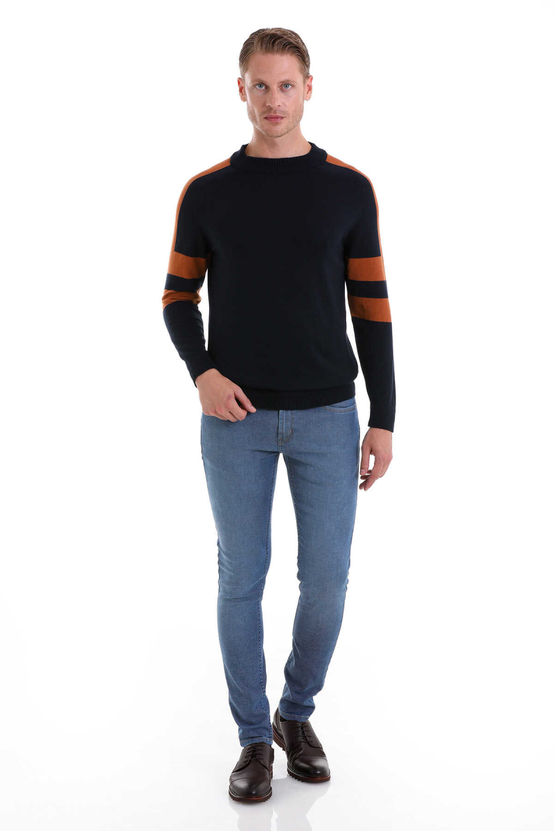 Lacivert Comfort Fit Pamuklu Yarım Balıkçı Yaka Casual Triko Kazak - HTML (1)