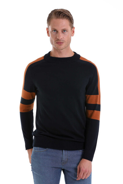 Lacivert Comfort Fit Pamuklu Yarım Balıkçı Yaka Casual Triko Kazak - 3