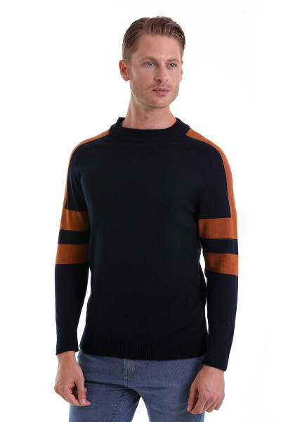 Lacivert Comfort Fit Pamuklu Yarım Balıkçı Yaka Casual Triko Kazak - 4