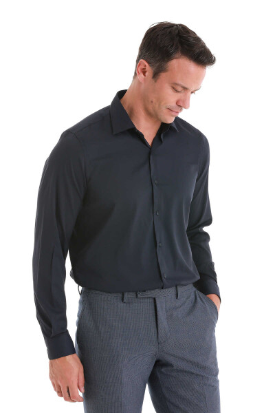 Lacivert Comfort Fit Slim Yaka Uzun Kollu Gömlek - 4