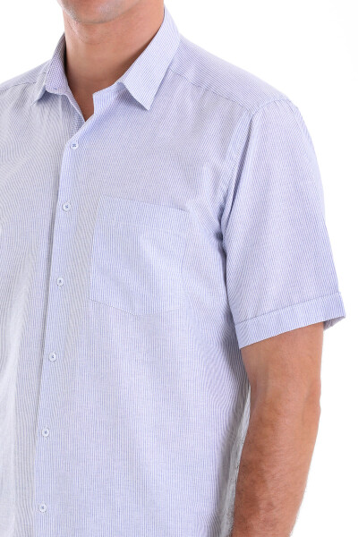 Lacivert Comfort Fit Kareli Pamuklu Slim Yaka Kısa Kol Klasik Gömlek - 8