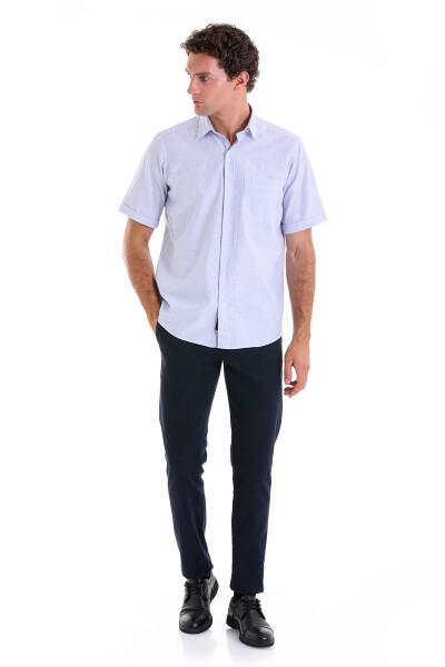 Lacivert Comfort Fit Kareli Pamuklu Slim Yaka Kısa Kol Klasik Gömlek - 9