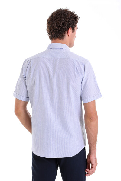 Lacivert Comfort Fit Kareli Pamuklu Slim Yaka Kısa Kol Klasik Gömlek - 12