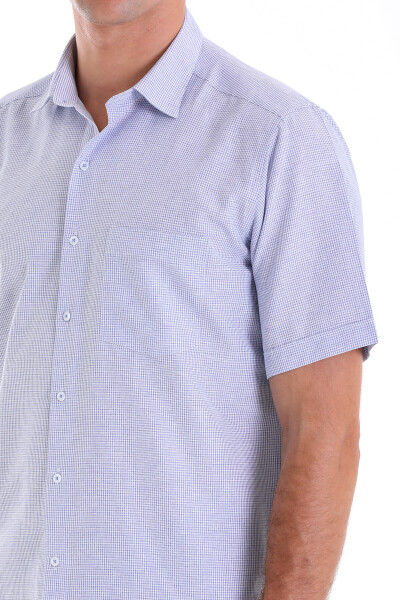 Lacivert Comfort Fit Kareli Pamuklu Slim Yaka Kısa Kol Klasik Gömlek - 8