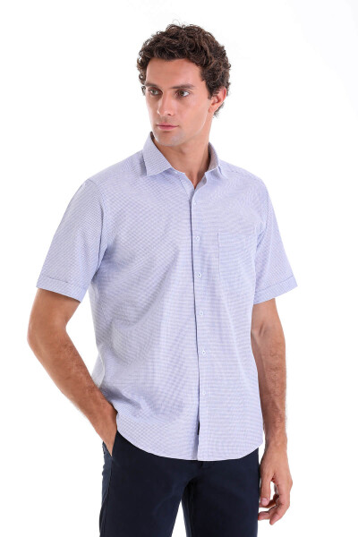 Lacivert Comfort Fit Kareli Pamuklu Slim Yaka Kısa Kol Klasik Gömlek - 7