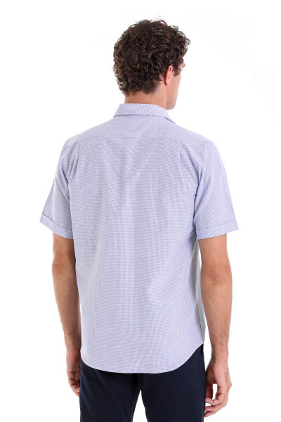 Lacivert Comfort Fit Kareli Pamuklu Slim Yaka Kısa Kol Klasik Gömlek - 12