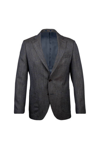 Lacivert Comfort Fit Mono Yaka Desenli Klasik Ceket - 1