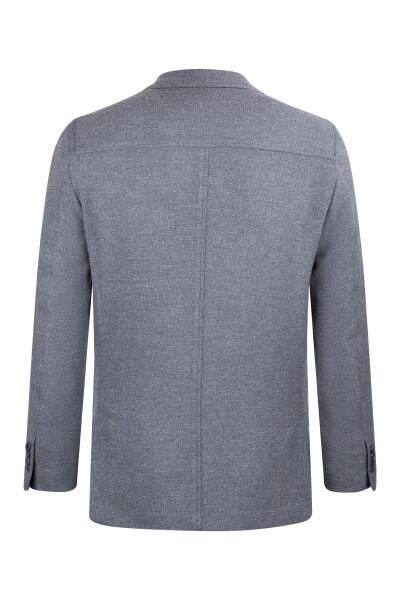 Gri Comfort Fit Mono Yaka Klasik Keten Ceket - 2