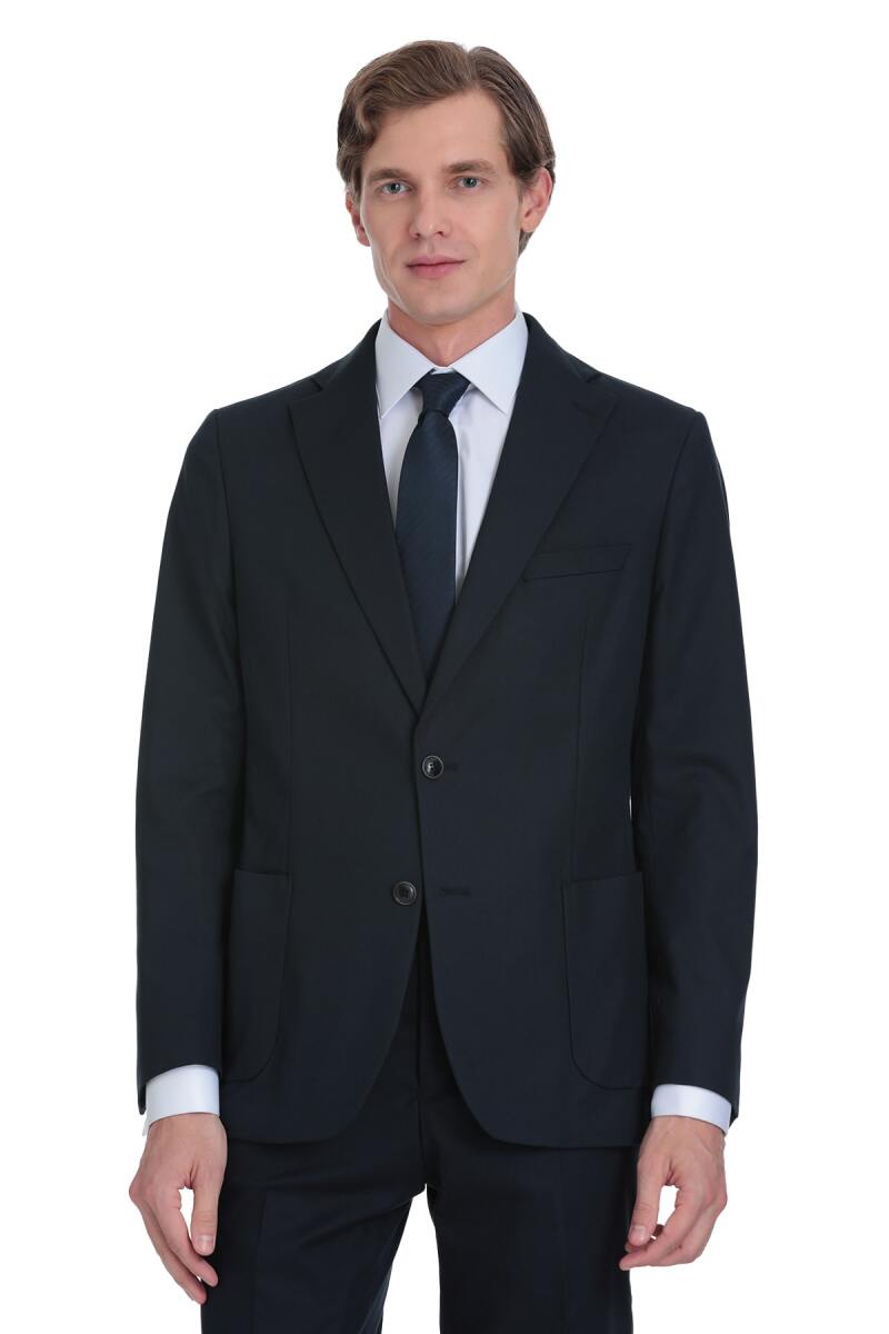 Lacivert Comfort Fit Mono Yaka Klasik Takım Elbise - Saykı (1)