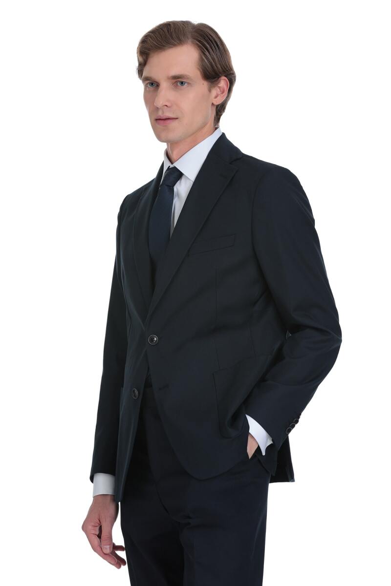 Lacivert Comfort Fit Mono Yaka Klasik Takım Elbise - Saykı (1)