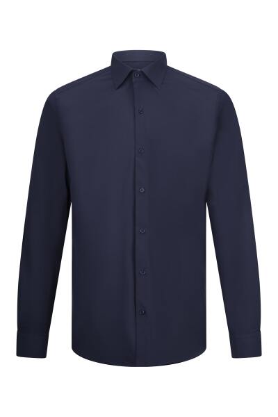 Lacivert Comfort Fit Slim Yaka Uzun Kollu Gömlek 