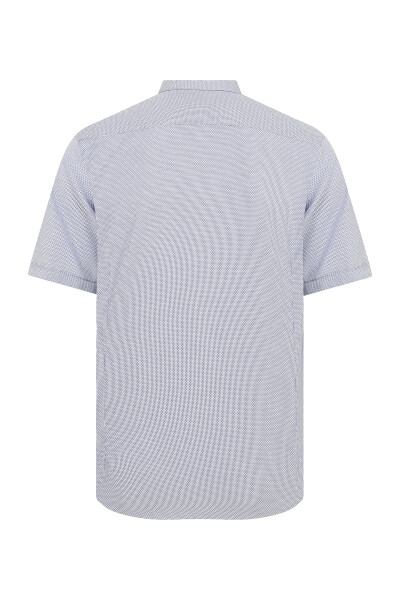 Lacivert Kısa Kol Armürlü Klasik Gömlek - 2