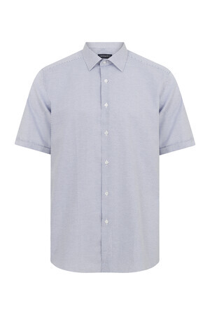 Lacivert Kısa Kol Armürlü Klasik Gömlek - 3