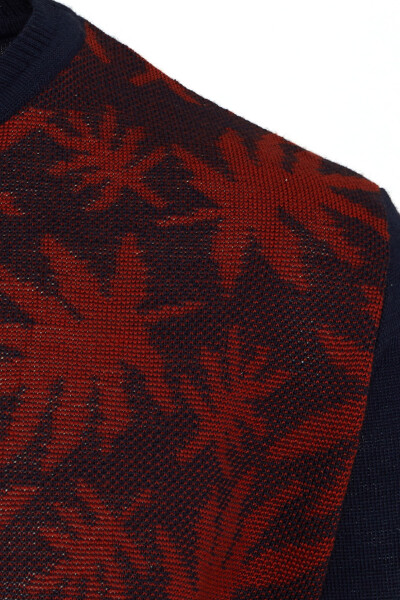 Lacivert Regular Fit Desenli Bisiklet Yaka Yünlü Kazak - 3