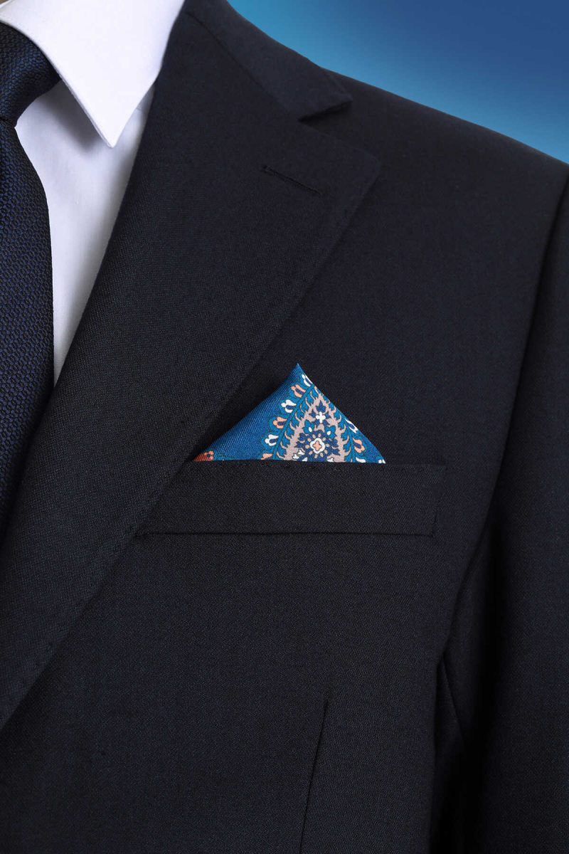 Lacivert Desenli Klasik Saten Cep Mendili - Hatem Saykı (1)