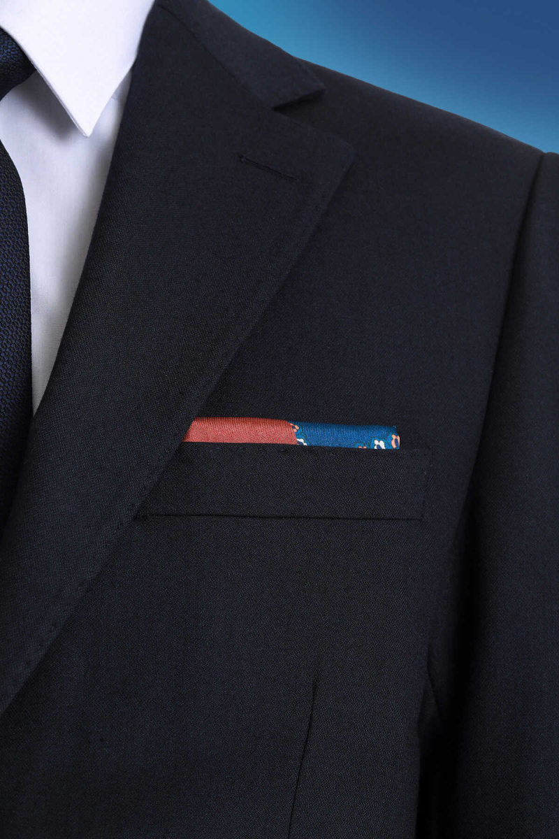 Lacivert Desenli Klasik Saten Cep Mendili - Hatem Saykı (1)