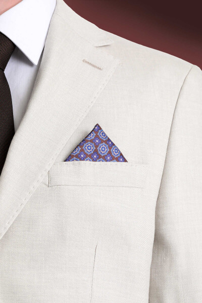 Lacivert Desenli Klasik Saten Cep Mendili - 2