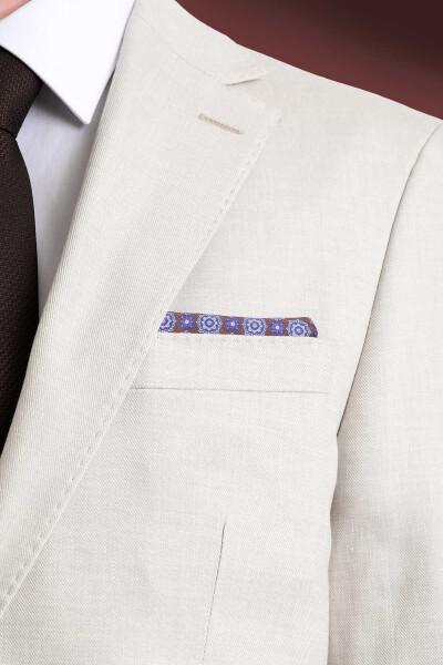 Lacivert Desenli Klasik Saten Cep Mendili - 3