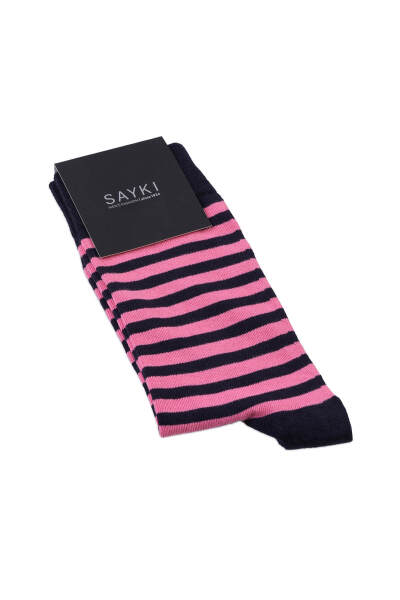 Lacivert Desenli Pamuklu Soket Çorap - 1