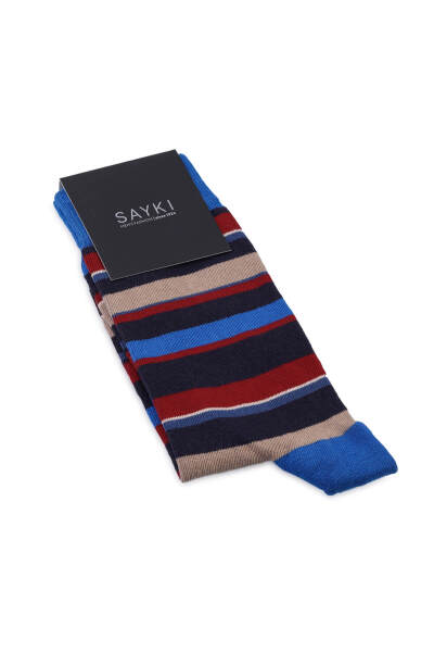 Lacivert Desenli Pamuklu Soket Çorap - 1