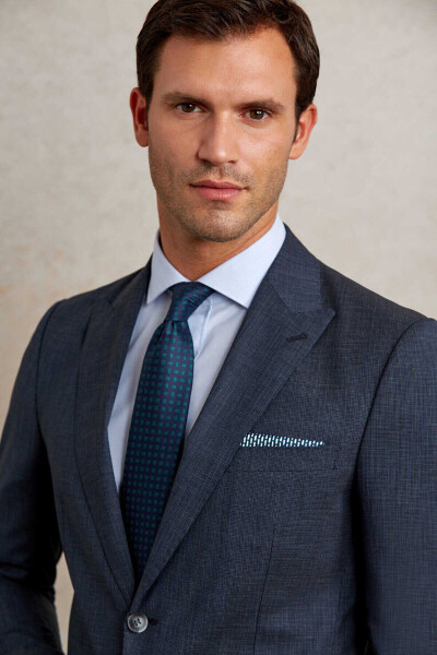 Lacivert Slim Fit Desenli Sivri Yaka Klasik Takım Elbise - 9