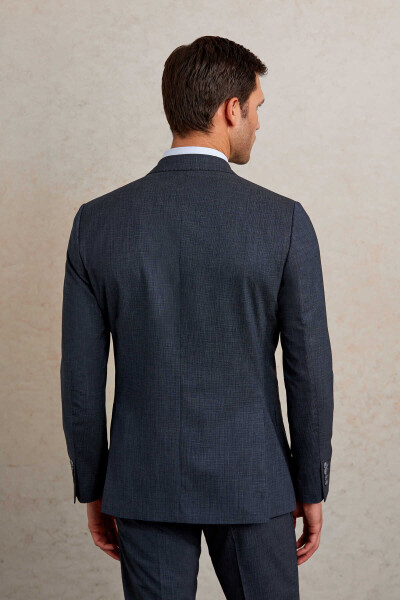 Lacivert Slim Fit Desenli Sivri Yaka Klasik Takım Elbise - 13