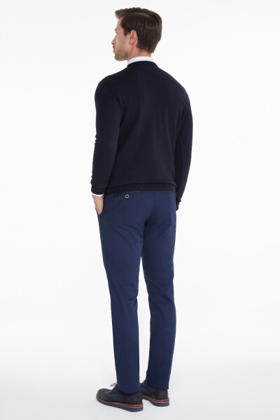 Lacivert Desenli V Yaka Triko Kazak - 7