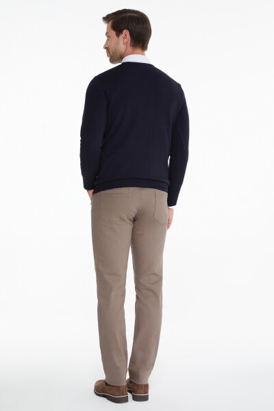 Lacivert Regular Fit Jakarlı V Yaka Triko Kazak - 4