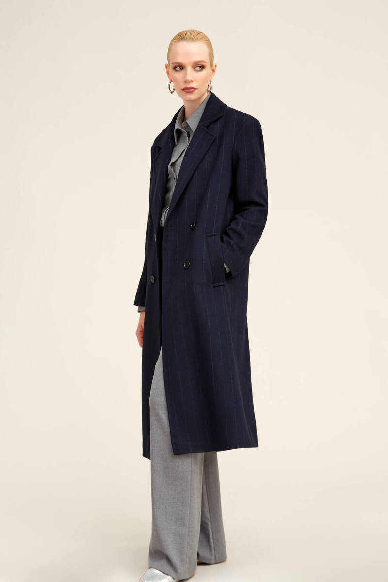 Saykı Woman Lacivert Dinamik Fit Ceket Yaka Kaşe Manto - Saykı Woman (1)