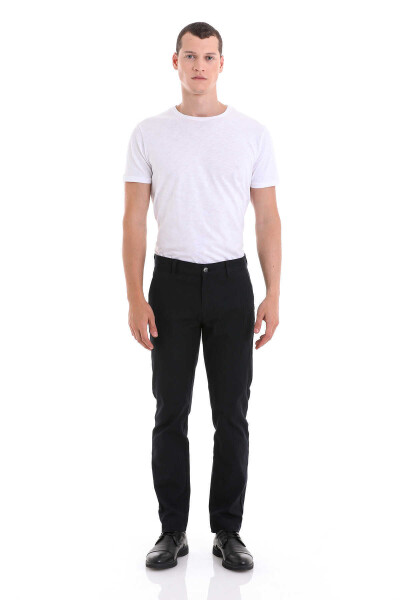 Lacivert Dinamik Fit Desenli Pamuklu Yandan Cep Kanvas Pantolon 