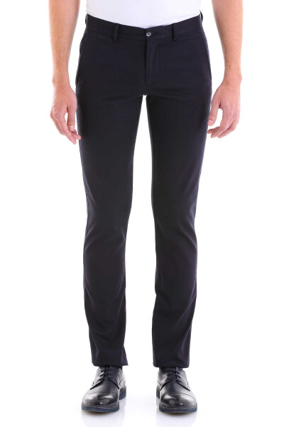 Lacivert Dinamik Fit Desenli Pamuklu Yandan Cep Kanvas Pantolon 