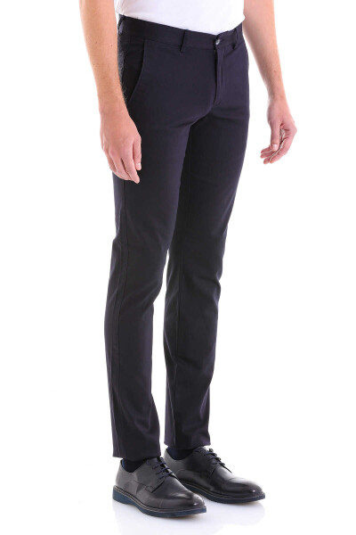 Lacivert Dinamik Fit Desenli Pamuklu Yandan Cep Kanvas Pantolon - 2