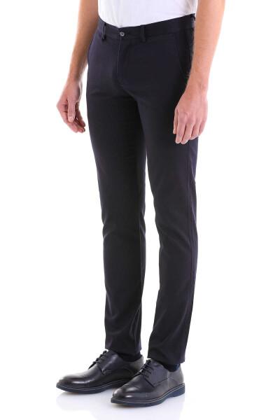 Lacivert Dinamik Fit Desenli Pamuklu Yandan Cep Kanvas Pantolon - 3