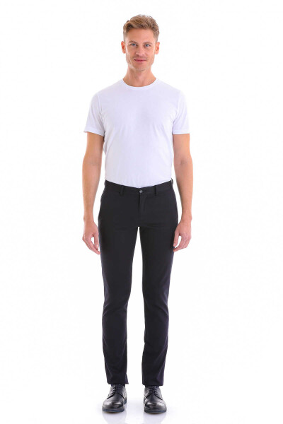 Lacivert Dinamik Fit Desenli Pamuklu Yandan Cep Kanvas Pantolon - 4