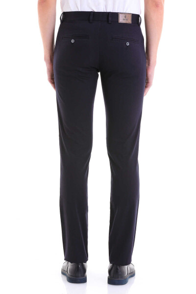 Lacivert Dinamik Fit Desenli Pamuklu Yandan Cep Kanvas Pantolon - 5