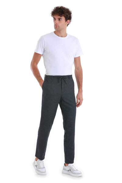 Lacivert Dinamik Fit Düz Yandan Cepli Keten Jogger Pantolon - 1