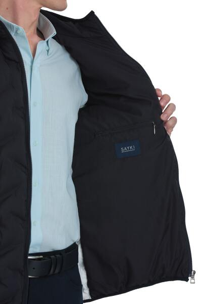 Lacivert Dinamik Fit Kapüşonlu Şişme Mont - 6