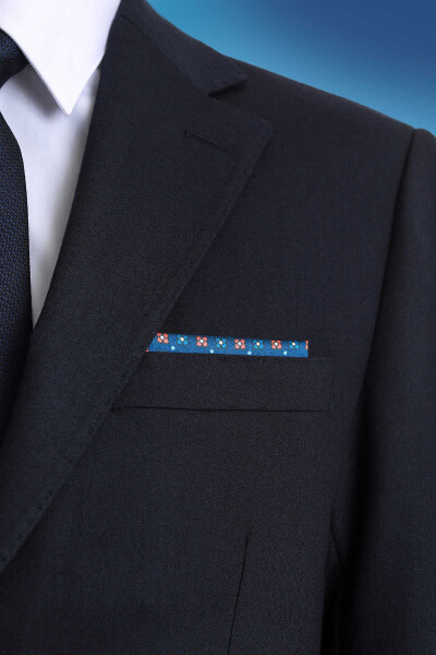 Lacivert Klasik Saten Cep Mendili - 3