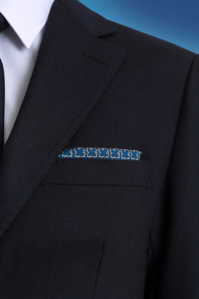 Lacivert Klasik Saten Cep Mendili - 3