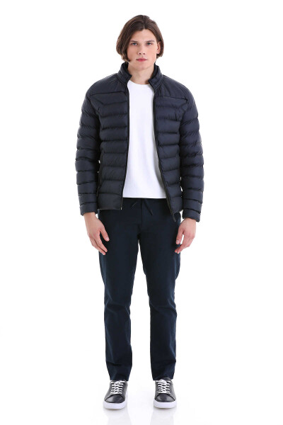 Lacivert Ekstra Slim Fit Hakim Yaka Şişme Mont - 2