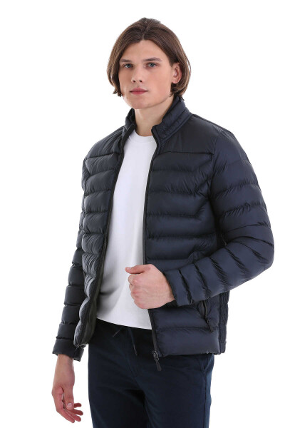 Lacivert Ekstra Slim Fit Hakim Yaka Şişme Mont - 3