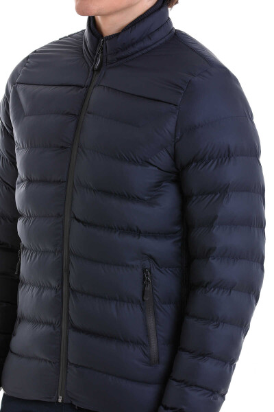 Lacivert Ekstra Slim Fit Hakim Yaka Şişme Mont - 4