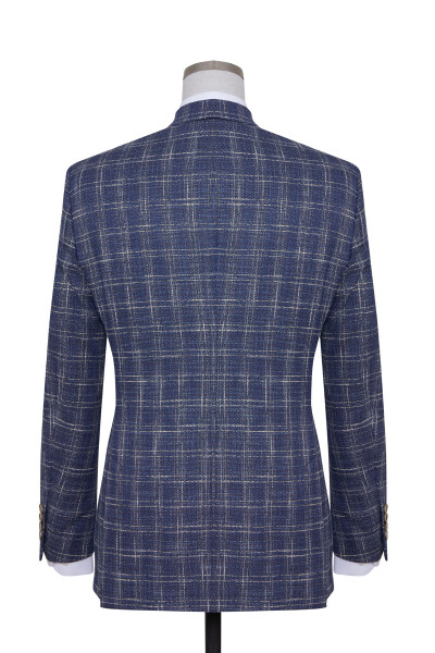 Lacivert Slim Fit Kareli Ceket - 2