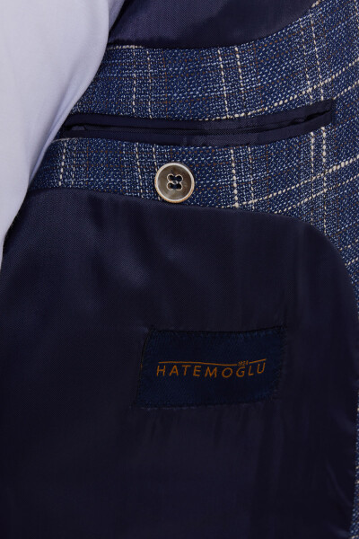 Lacivert Slim Fit Kareli Ceket - 4