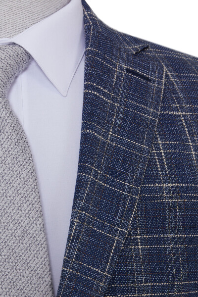 Lacivert Slim Fit Kareli Ceket - 3