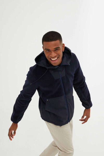 Lacivert Slim Fit Kapüşonlu Mont - 10