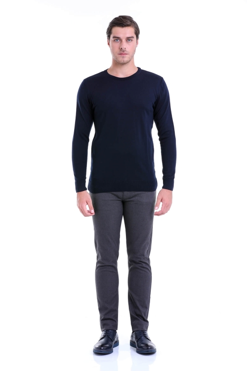 Lacivert Comfort Fit Bisiklet Yaka Yünlü Kazak - Hatemoğlu (1)